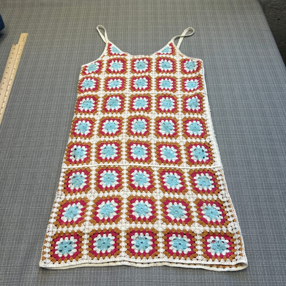 Indie Crochet Knit‎ Dress Medium Boho Retro Festival Sleeveless Layering